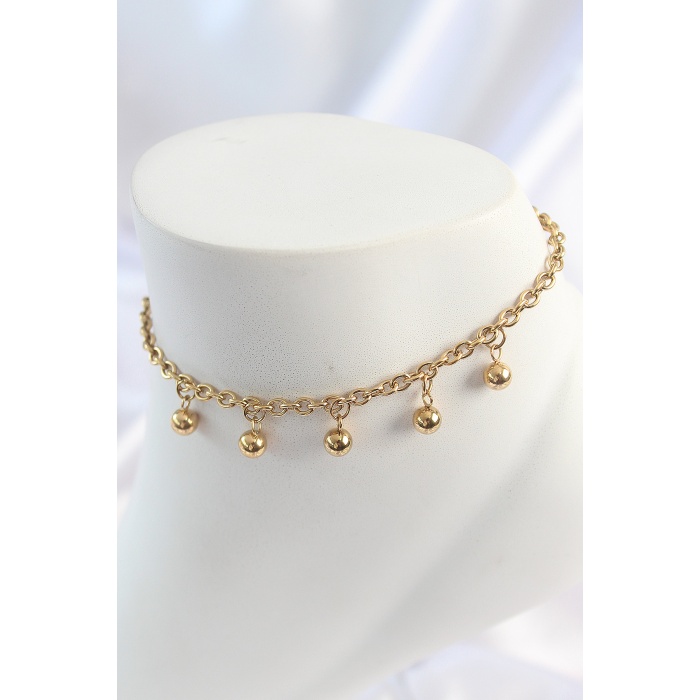 316L Çelik Gold Renk Sallantı Topçuk Zincir Model Kadın Halhal - TJ-HH1643