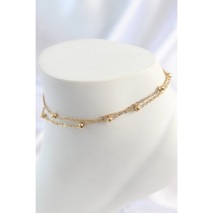 316L Çelik Gold Renk 2Li Topçuk Zincir Model Kadın Halhal - TJ-HH1647