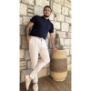 Erkek Jogger Pantolon Taş Renk Italyan Kesim, Beli Kemerli Lastikli Bağcıklı Yüksek Kaliteli