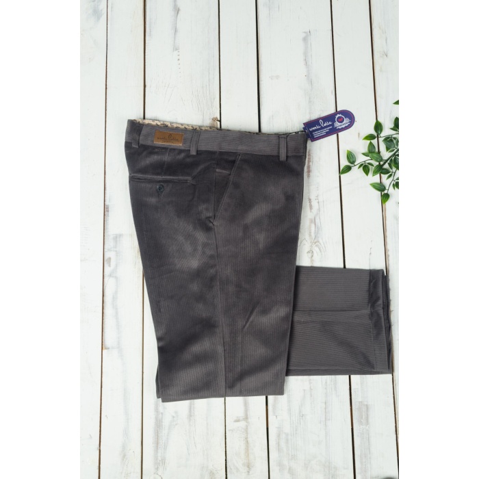 Erkek Gri Lüks Kadife Pantolon Classic
