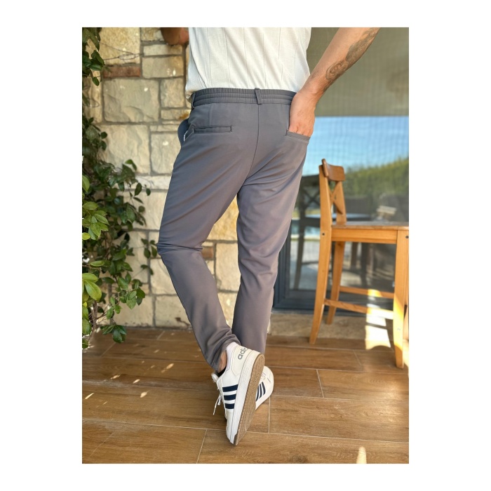 Erkek Jogger Pantolon Füme Italyan Kesim Beli Kemerli Lastikli Bağcıklı Yüksek Kaliteli