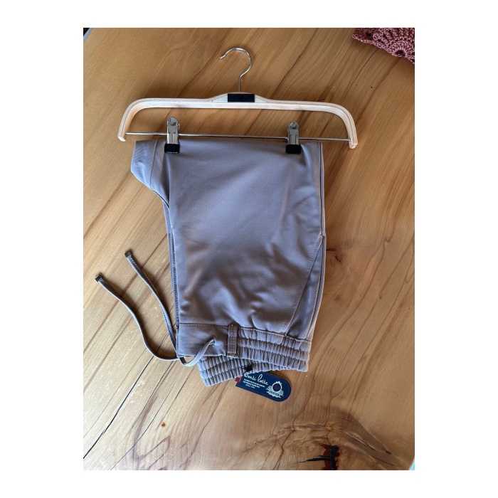 Erkek Jogger Pantolon Vizon Italyan Kesim, Beli Kemerli Lastikli Bağcıklı Düğmeli Yüksek Kaliteli