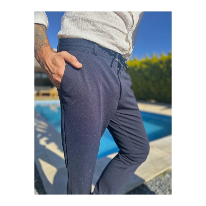 Erkek Jogger Pantolon K.lacivert Italyan Kesim, Beli Kemerli Lastikli Bağcıklı Yüksek Kaliteli