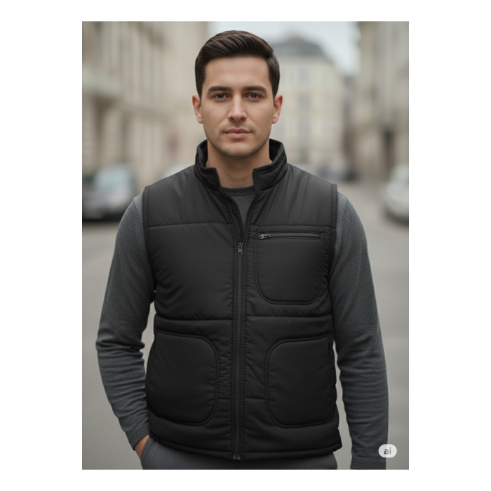 Erkek İçi Polarlı Siyah Yelek ,Su Geçirmez 4 Cepli Yelek