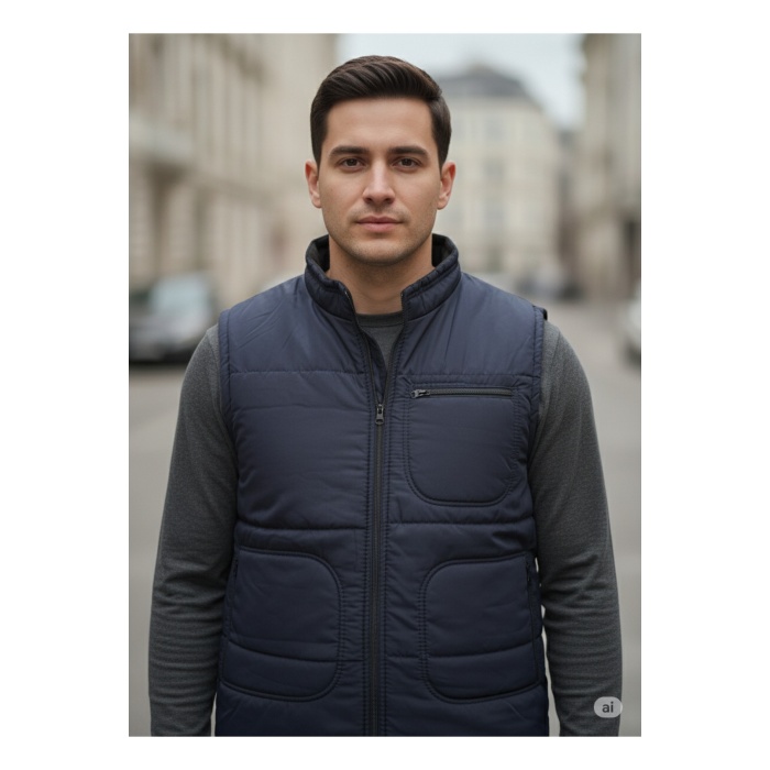 Erkek İçi Polarlı Lacivert Yelek ,Su Geçirmez 4 Cepli Yelek