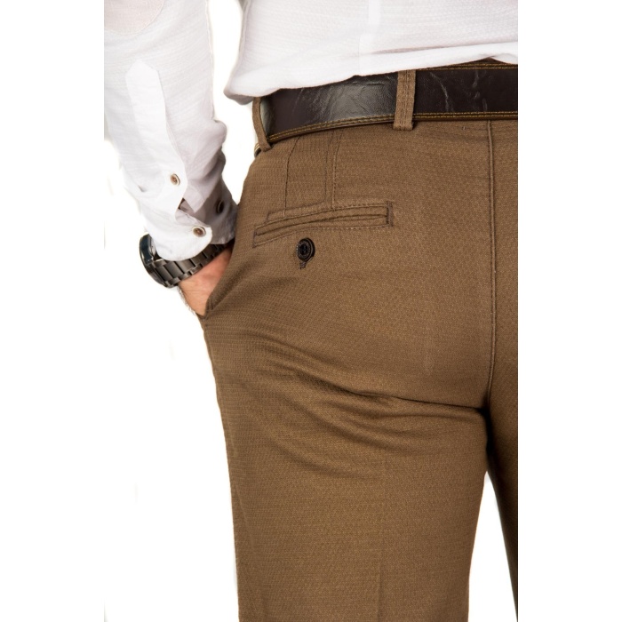 Erkek Kışlık Kahve Panemara Cotton Likrali Gabardin Keten Pantolon
