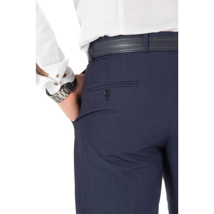 Lacivert Kendinen Desenli Cotton Poliviscon Kumaş Pantolon