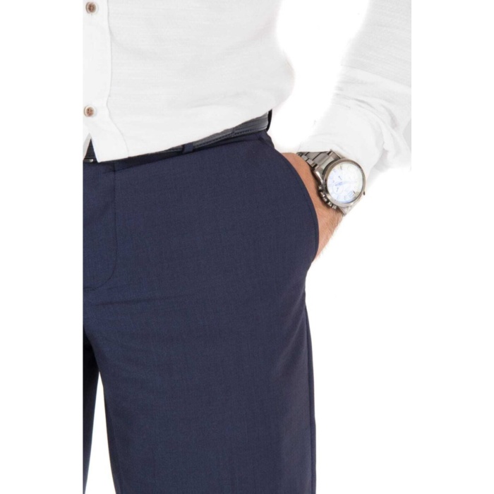 Lacivert Kendinen Desenli Cotton Poliviscon Kumaş Pantolon