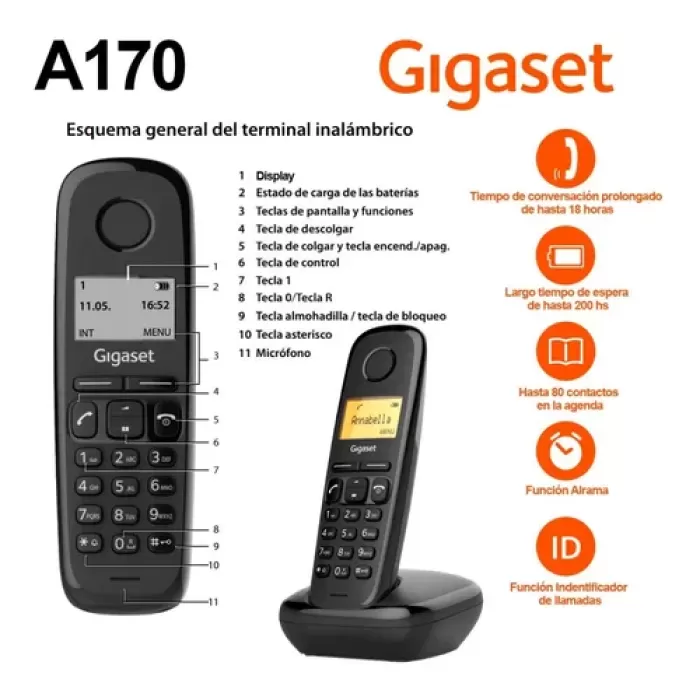 Gıgaset A170 Kablosuz Lcd Ekranlı Telefon Siyah