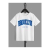 Brooklyn New York Beyaz T-Shirt Sax Mavi Şort - Şortlu Tişört Alt Üst Takım Baskılı Bisiklet Yaka