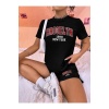 Brooklyn New York Beyaz T-Shirt Gri Şort - Şortlu Tişört Alt Üst Takım Baskılı Bisiklet Yaka