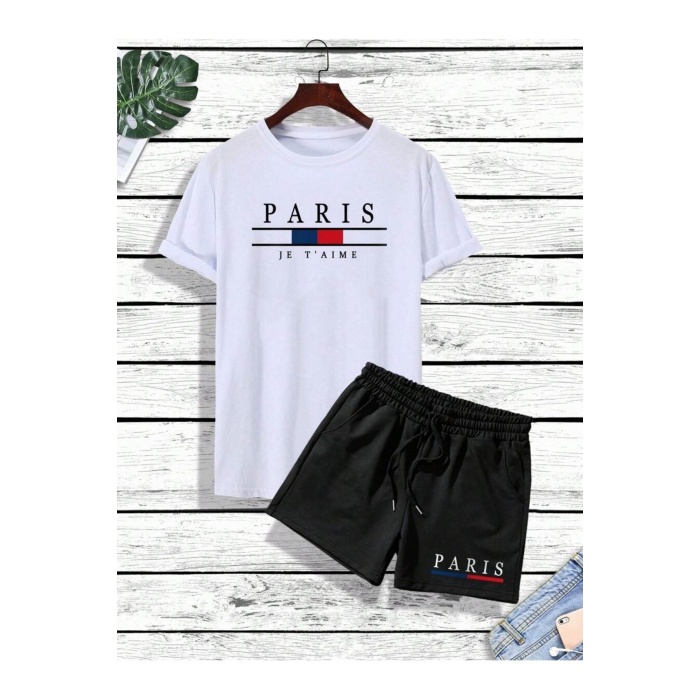 Erkek Paris Jetaime Baskılı T-shirt-Şort Takım