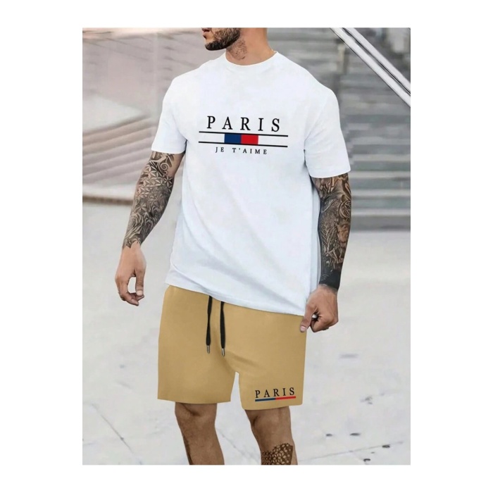 Erkek Paris Jetaime Baskılı T-shirt-Şort Takım