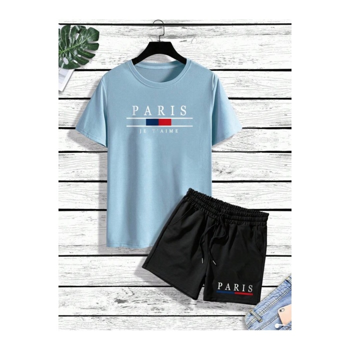 Erkek Paris Jetaime Baskılı T-shirt-Şort Takım