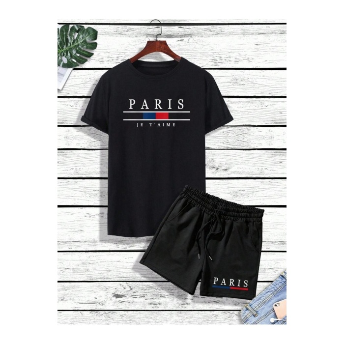 Erkek Paris Jetaime Baskılı T-shirt-Şort Takım