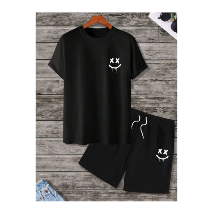 2li X Gülen Yüz Şort T-shirt Takım Siyah Takım NASASORTTSHIRT