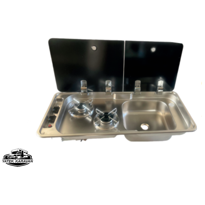 karavan univercal ikili çift cam kapaklı kombinasyon ocak evyeli 78x36