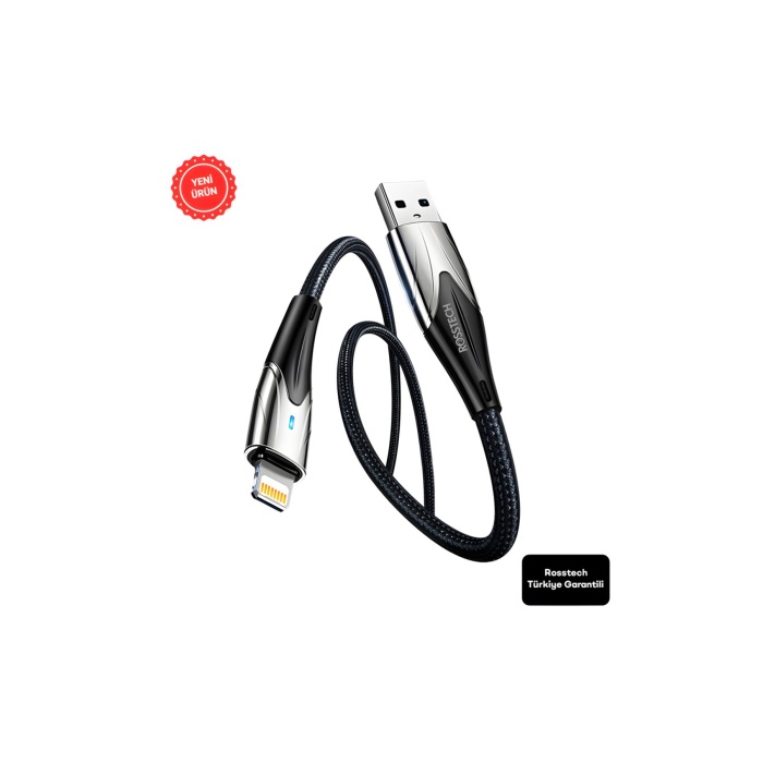 Lightning To USB Led Hızlı Şarj Kablosu İphone Uyumlu 1m (Rosstech Türkiye Garantili)