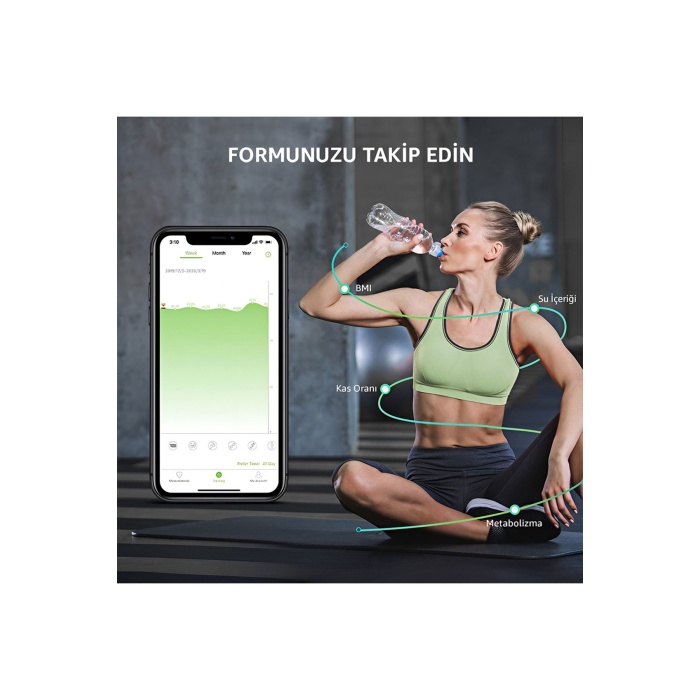 Smart Life 2 Yağ Ölçer Fonksiyonlu Akıllı Bluetooth Tartı