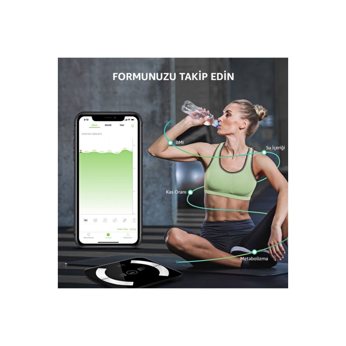 Smart Life 2 Yağ Ölçer Fonksiyonlu Akıllı Bluetooth Tartı