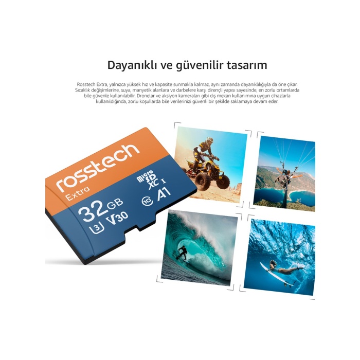 Rosstech Extra 32GB Micro Sdhc V30 Uhs-3 C10 100MB/SN + Adaptörlü Hafıza Kartı