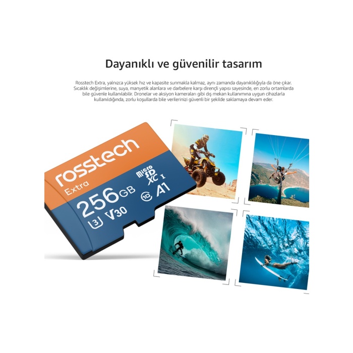 Rosstech Extra 256GB Micro Sdxc V30 Uhs-3 C10 100MB/SN + Adaptörlü Hafıza Kartı