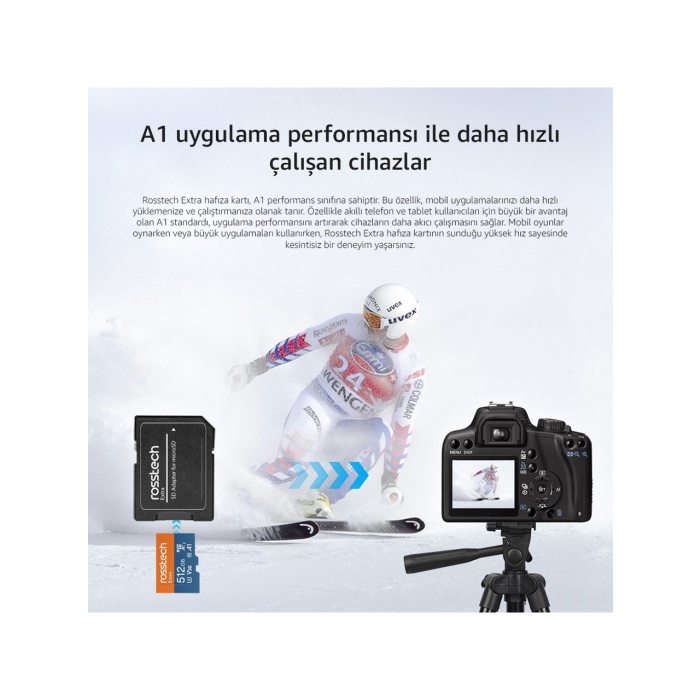 Rosstech Extra 512GB Micro Sdxc V30 Uhs-3 C10 100MB/SN + Adaptörlü Hafıza Kartı