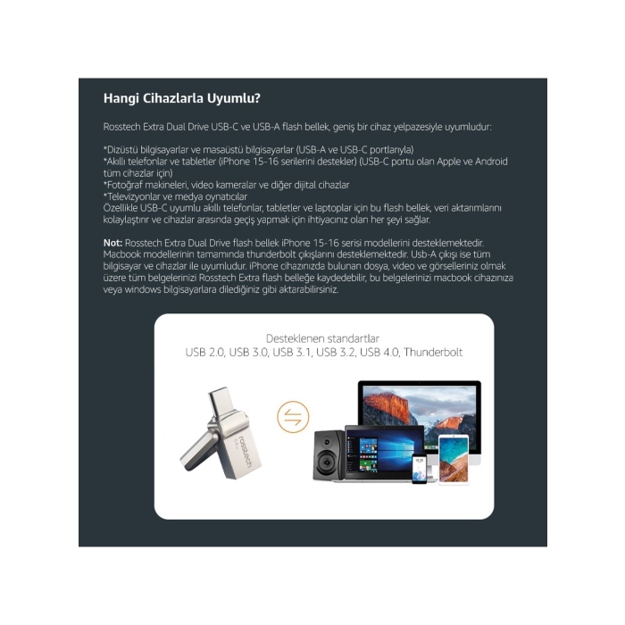 Rosstech Extra Dual Drive 64GB USB 3.0 To Type-C 150MB-SN Flash Bellek