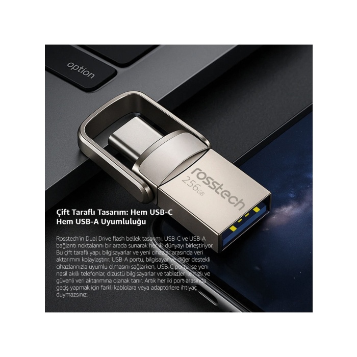 Rosstech Extra Dual Drive 256GB USB 3.0 To Type-C 150MB-SN Flash Bellek