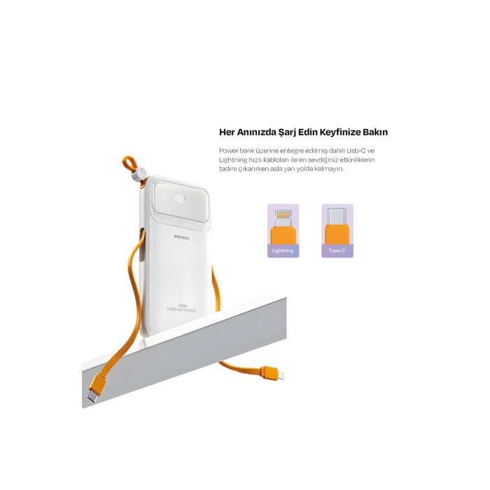 Rs-500 20.000mah 22.5W PD Powerbank Dijital Ekranlı 6 Portlu Dahili Çift Kablolu
