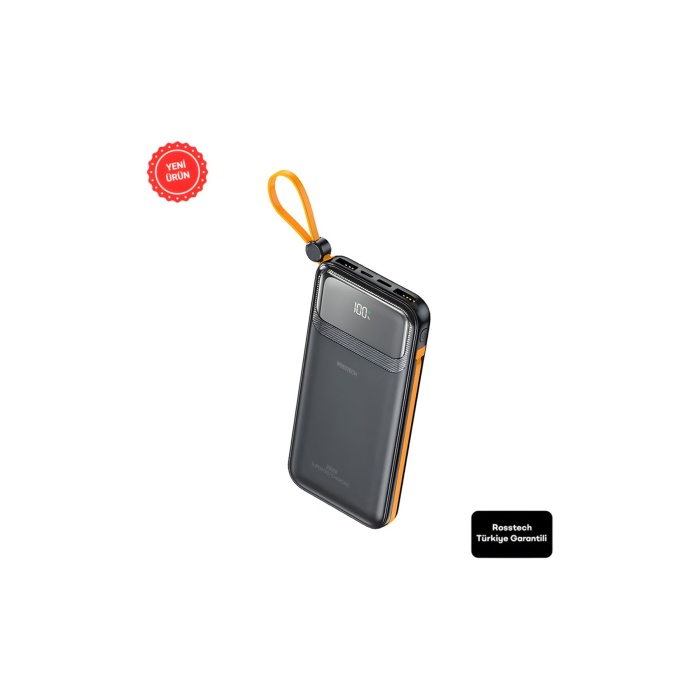 Rs-500 20.000mah 22.5W PD Powerbank Dijital Ekranlı 6 Portlu Dahili Çift Kablolu