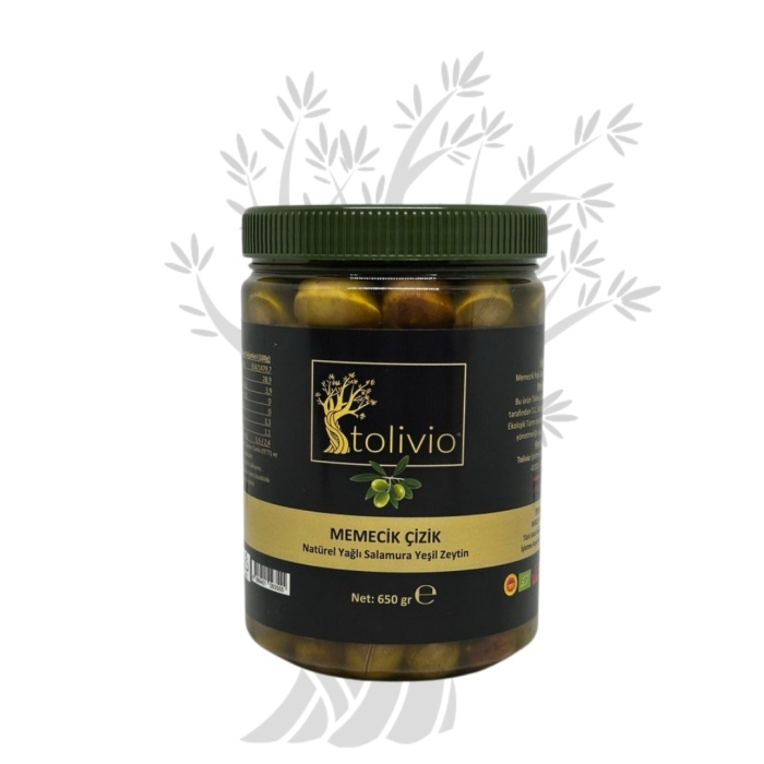 Tolivio 650 gr - Memecik Çizik Natürel Yağlı Salamura Yeşil Zeytin