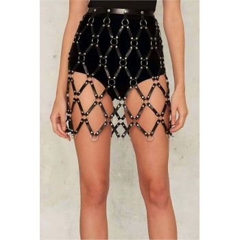 Kare Detaylı Şık Deri Harness Etek - APFT694