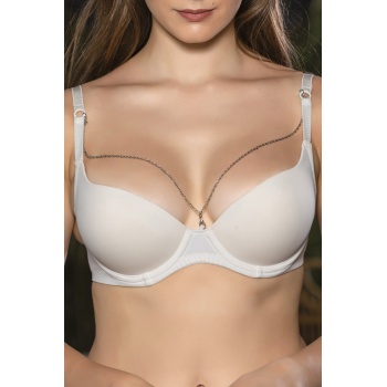 Günlük Kullanıma Uygun Ekru Zincir Aksesuarlı Yarım Push-Up Sütyen,Destekli, Düşük Dekolte Uyumlu