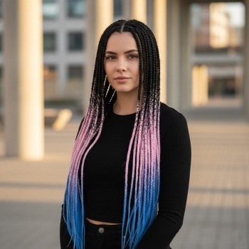 Afrika Örgüsü Ve Rasta İçin Sentetik Ombreli Saç - Siyah / Pembe / Mavi