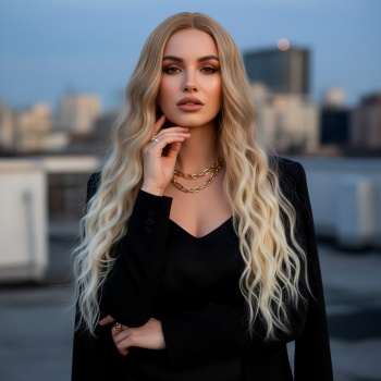 Fiber Sentetik Uzun Su Dalgası Peruk - Balköpüğü / Platin Kısa Ombreli