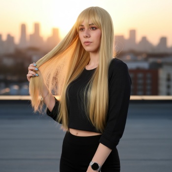 Fiber Sentetik Uzun Düz Kahküllü Peruk - Sarı