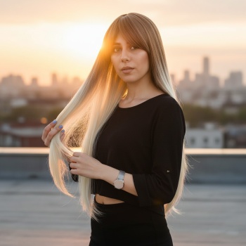 Fiber Sentetik Uzun Düz Kahküllü Peruk - Kumral / Platin Ombreli