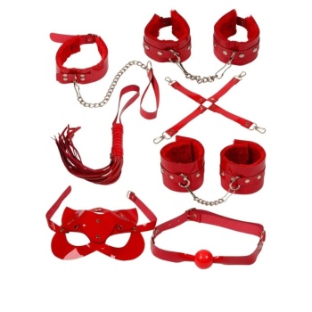 Censan 7 Parça Fetiş Esaret Seti Kırmızı Kedi Maskeli
