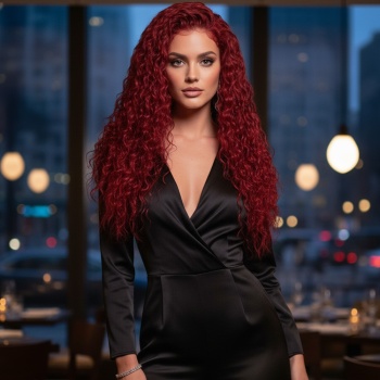 Gerçek Front Lace Tül Peruk - Su Dalgası - Kızıl 70-75cm