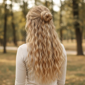 Fiber Sentetik Kabarık Dalgalı Yarım Ay + 2 Yan Çıt Çıt - Karamel Platin Röfleli