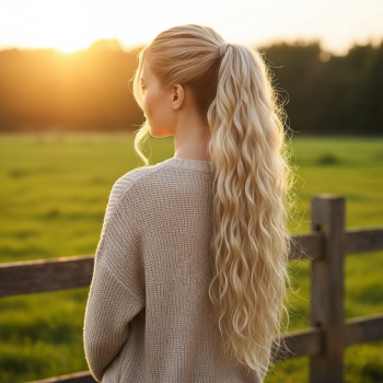 Bağlamalı Kabarık Dalgalı At Kuyruğu - Kumral Beyaz Platin Röfleli