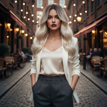 Dalgalı Perçemli Fiber Sentetik Orta Boy Peruk - Kahve / Beyaz Platin Röfleli