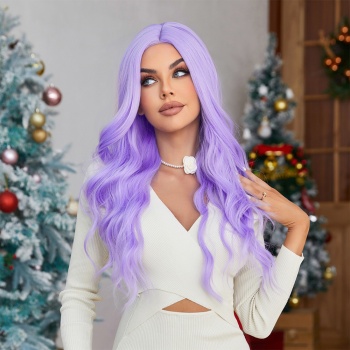 Su Dalgalı Açık Mor Tül Peruk