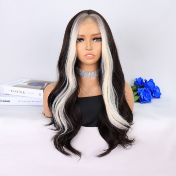 Koyu Kumral Perçemler Beyaz Platin Tül Peruk