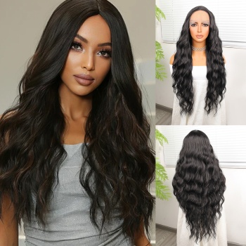 Siyah Su Dalgalı Fiber Sentetik Tül Peruk