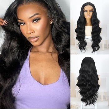 Siyah Fiber Sentetik Su Dalgalı Tül Peruk