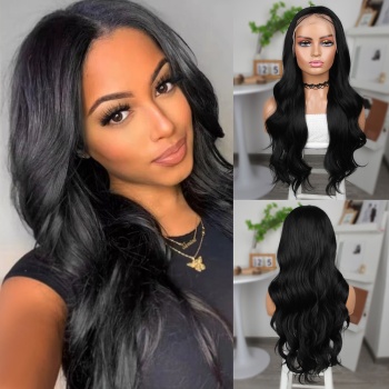 Siyah Fiber Sentetik Geniş Dalgalı Tül Peruk