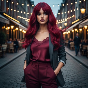 Dalgalı Perçemli Fiber Sentetik Orta Boy Peruk - Kızıl