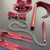Kırmızı Fantezi Set, Kırbaç - Kelepçe - Tasma - Maske Takım - APFT1246
